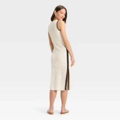 Universal Thread™ Women's Openwork Pointelle Midi Sweater Dress - Cream