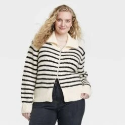 Universal Thread Women's Zip-Up Cable-Knit Cardigan with Mock Neck -Universalthread GUEST 0ec9366a 2fd7 42de a001 35f743558f68
