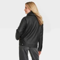 Universal Thread Women's Oversized Faux Leather Moto Jacket - Black