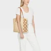 Universal Thread™ Straw Packable Checker Boxy Tote Handbag - Beige