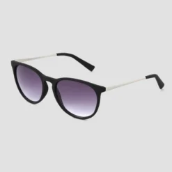 Universal Thread™ Women's Round Sunglasses - Shatter-Resistant Black & Silver Frames