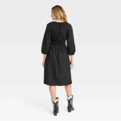 Universal Thread Women's Tie-Front Puff 3/4 Sleeve Midi Dress with Pockets