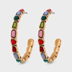 Universal Thread Acrylic Stone Embellished Hoop Earrings - Multi-Color Gold-Tone -Universalthread GUEST 5a20cb8a e5a6 41ec 880f defadb460dba