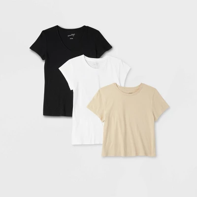 Universal Thread Women's Slim Fit Short Sleeve T-Shirt 3-Pack - White, Beige & Black 6 Universal Thread Women's Slim Fit Short Sleeve T-Shirt 3-Pack - White, Beige & Black - Image 4