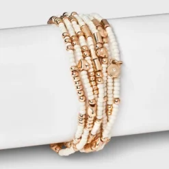 Universal Thread 7-Piece Heart Beaded Bracelet Set in Ivory