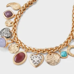 Universal Thread Cabochon Mixed Charm Necklace - Gold/Blue/Black -Universalthread GUEST 77f5eda4 c6d0 4089 b44d f45e87513112