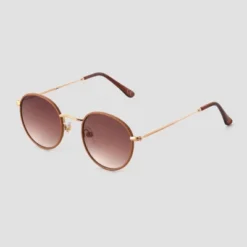Universal Thread Women's Round Vegan Leather Wrapped Sunglasses - Gold & Caramel