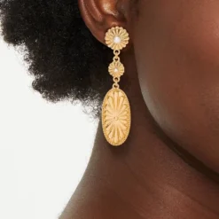 Universal Thread™ Gold-Tone Casted Triple Floral Drop Earrings