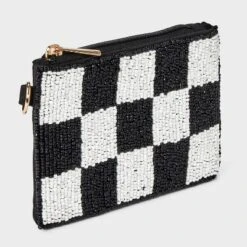 Universal Thread Checker Beaded Pouch - Black and White