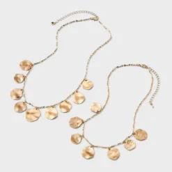 Universal Thread 2-Piece Gold-Tone Wavy Disk Charm Necklace Set