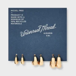 Universal Thread™ Gold Huggie Hoop Earring Set - 3pc Variety Pack