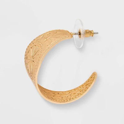 Universal Thread Gold Florence Pattern Hoop Earrings 4 Universal Thread Gold Florence Pattern Hoop Earrings - Image 2
