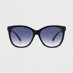 Universal Thread™ Women's Plastic Cat-Eye Sunglasses with Shatter-Resistant Blue Lenses - Black