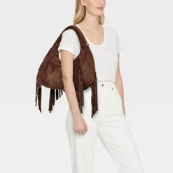 Universal Thread Soft Fringe Crescent Handbag with Boho Detail