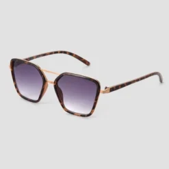 Universal Thread Women's Tortoise Shell Print Aviator Sunglasses - Gold