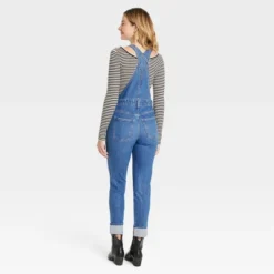 Universal Thread Women's Medium Wash Denim Overalls with Cuffed Hem