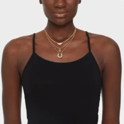 Universal Thread Multi-Strand Necklace with Horseshoe and Floral Pendants - Gold Tone