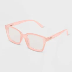 Women's Shiny Plastic Rectangle Blue Light Filtering Reading Glasses - Universal Thread™ Rose Pink