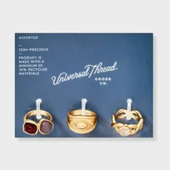 Universal Thread™ 3-Piece Gold Finish Ring Set with Howlite and Lepidolite