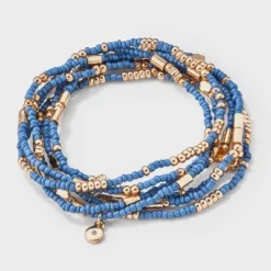 Universal Thread 7-Piece Floral Beaded Bracelet Set - Blue & Gold Stretch Jewelry -Universalthread GUEST df32eca4 46af 43b7 88e7 a34851dceb16
