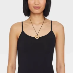 Universal Thread Cord Necklace with Puffy Open Circle Pendant - Gold