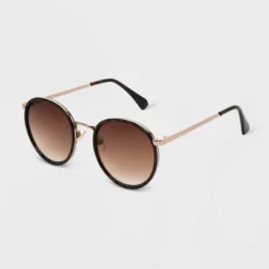 Universal Thread™ Women's Shiny Plastic Round Sunglasses - Brown/Gray