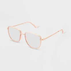 Universal Thread Women's Shiny Metal Square Blue Light Filtering Reading Glasses - Tan