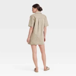 Universal Thread Women's Leopard Denim Mini Shirtdress - Tan